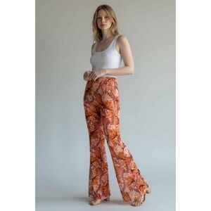 Windsor Brown and Beige butterfly, print, shear Bell Bottom Flare‎ Pants XS/S